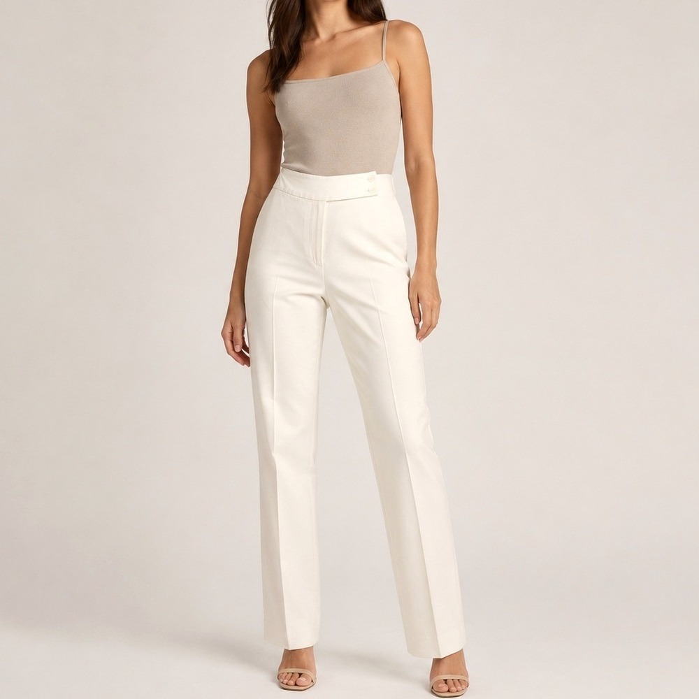 VTG‎ 90s Carlisle Dress Pants Cream Cotton Silk Blend Straight Leg 2 Old Money